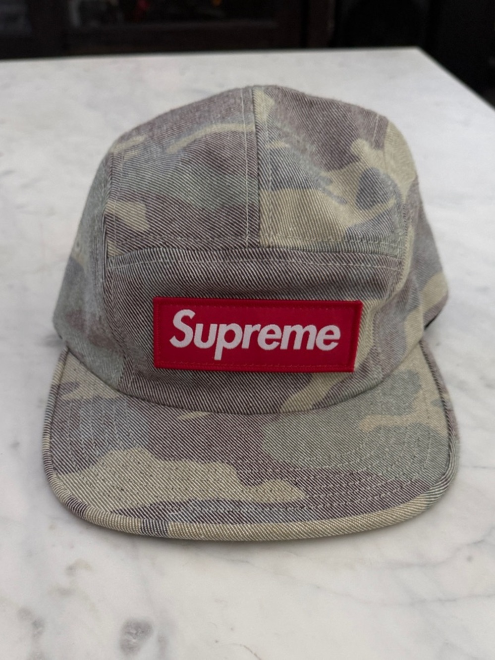 Supreme Camo Camp Cap with Red Box Logo Patch